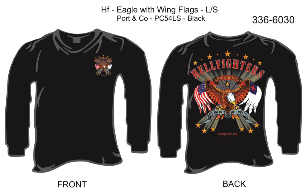 T-Shirt, Long Sleeve, Hellfighters Eagle w/Wing Flags (black, blank sleeves)