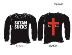 T-Shirt, Long Sleeve, Satan Sucks/Jesus Saves (black, blank sleeves)