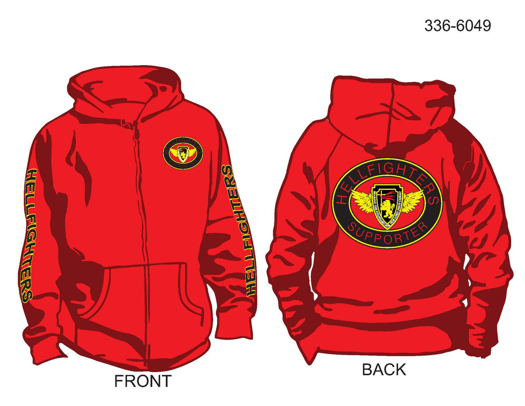 Hoodie, Long Sleeve, Hellfighter Supporter Oval (red, HF sleeves, zip-up)