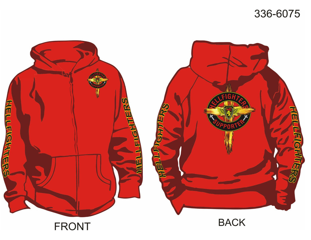 Hoodie, Long Sleeve, Hellfighter Supporter w/Cross (red, HF sleeves, zip-up)