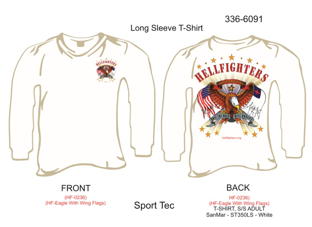 T-Shirt, Long Sleeve, Hellfighters Eagle w/Wing Flags (white, Sport Tek, blank sleeves)