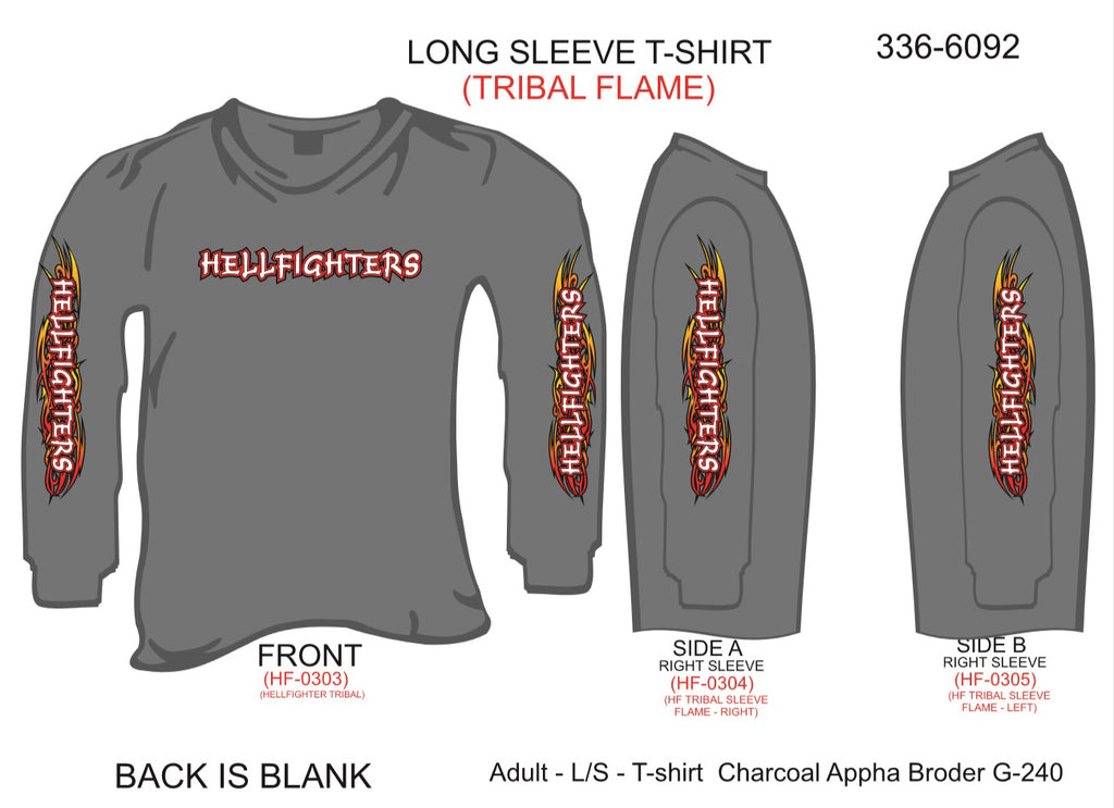 T-Shirt, Long Sleeve, Hellfighters w/Tribal Flame Sleeves (charcoal)