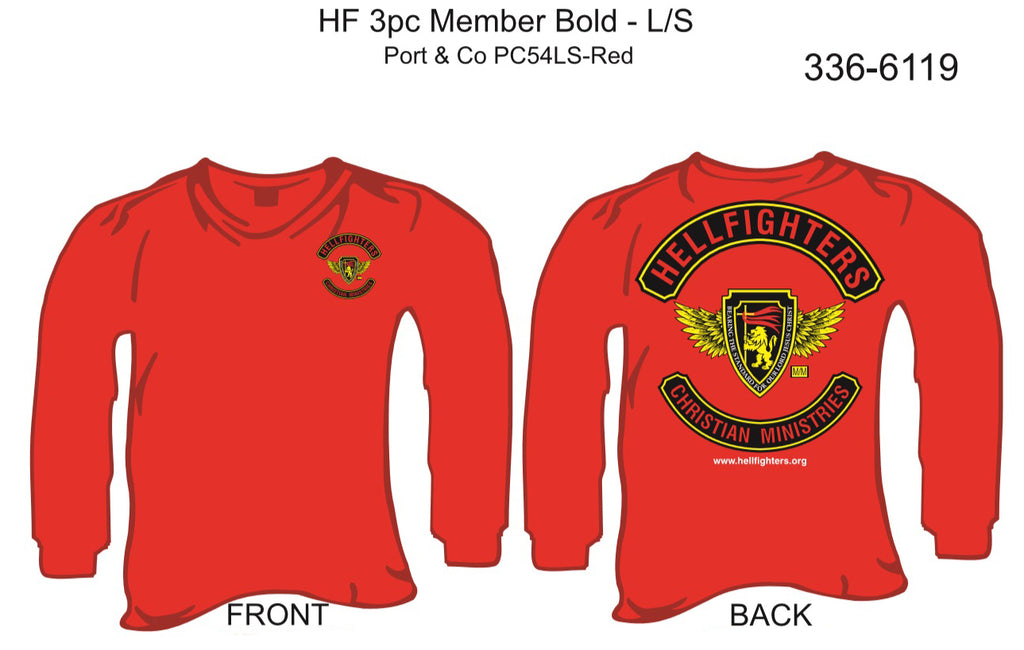 T-Shirt, Long Sleeve, Hellfighter 3pc Member Bold (red, blank sleeves)