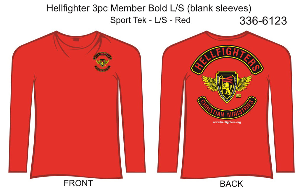 T-Shirt, Long Sleeve, Hellfighter 3pc Member Bold (red, Sport Tek, blank sleeves)