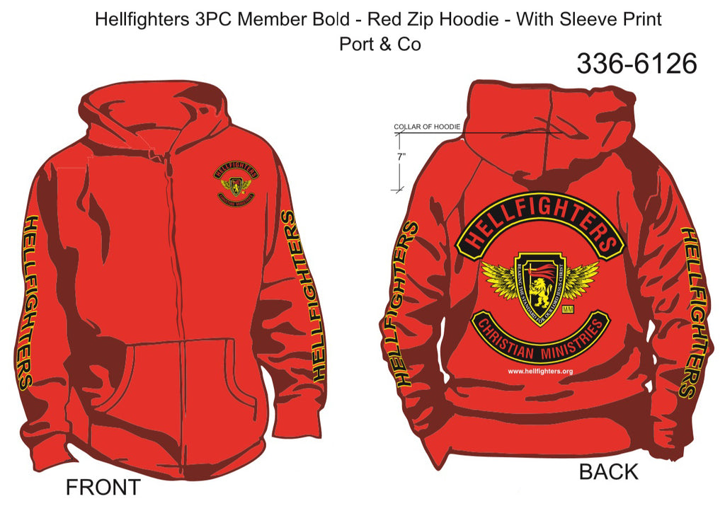 Hoodie, Long Sleeve, Hellfighter 3pc Member Bold (red, HF sleeves, zip-up)