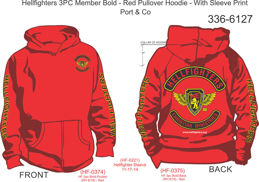 Hoodie, Long Sleeve, Hellfighter 3pc Member Bold (red, HF sleeves, pullover)