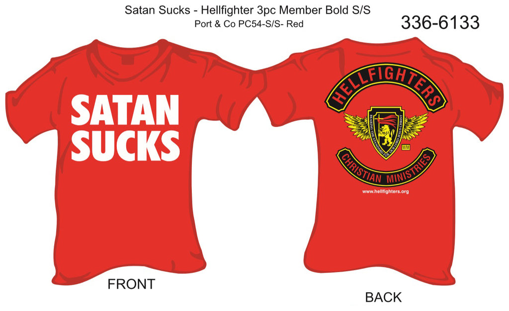 T-Shirt, Short Sleeve, Satan Sucks / 3pc Member Bold (red)