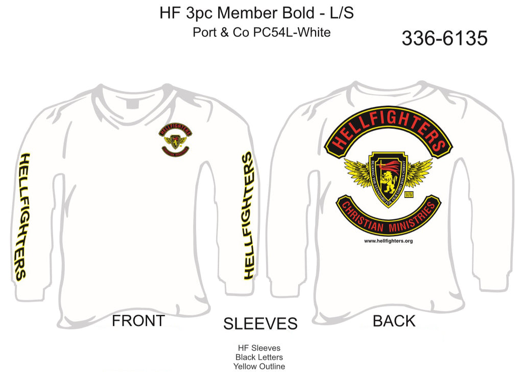 T-Shirt, Long Sleeve, Hellfighter 3pc Member Bold (white, HF sleeves)