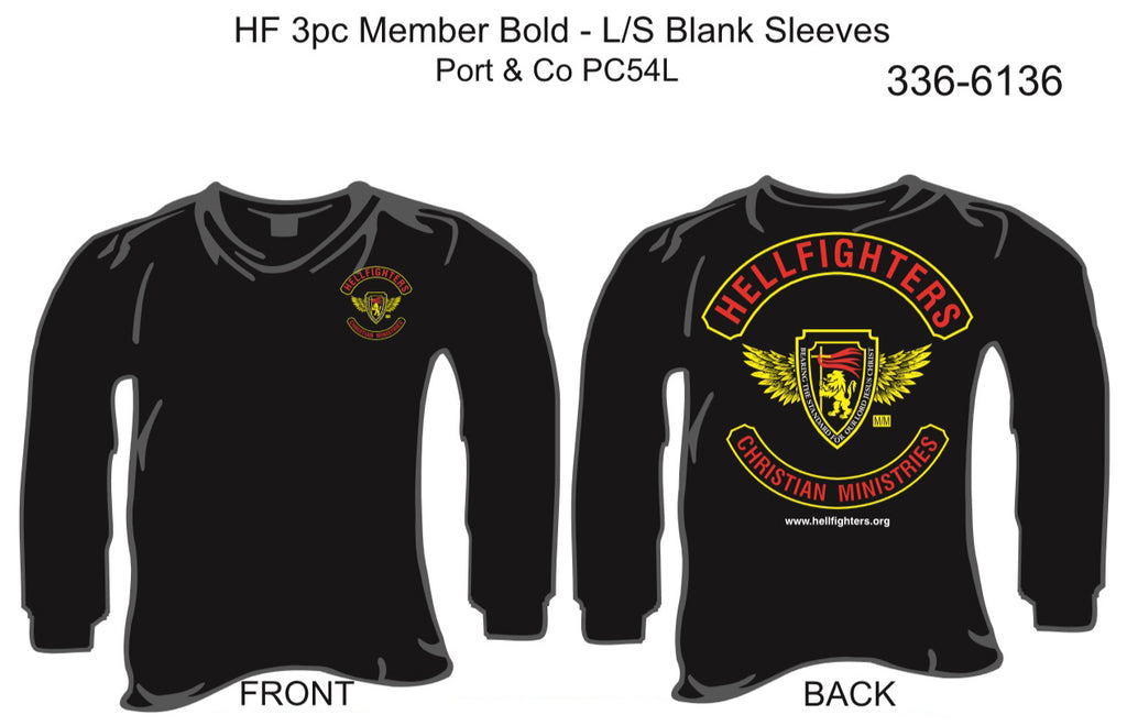 T-Shirt, Long Sleeve, Hellfighter 3pc Member Bold (black, blank sleeves)