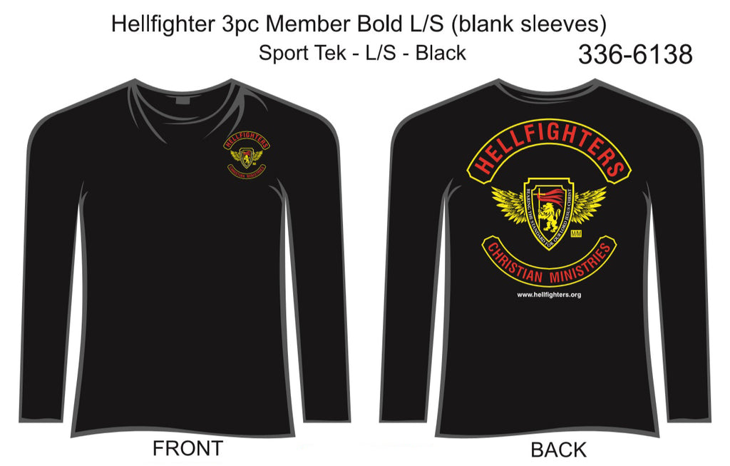 T-Shirt, Long Sleeve, Hellfighter 3pc Member Bold (black, Sport Tek, blank sleeves)