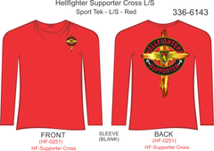 T-Shirt, Long Sleeve, Hellfighter Supporter w/Cross, Blank Sleeves (Sport Tek) - Red