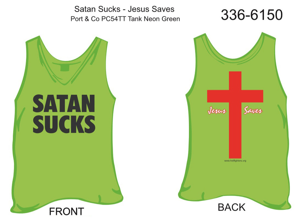 Tank, Satan Sucks/Jesus Saves (neon green)
