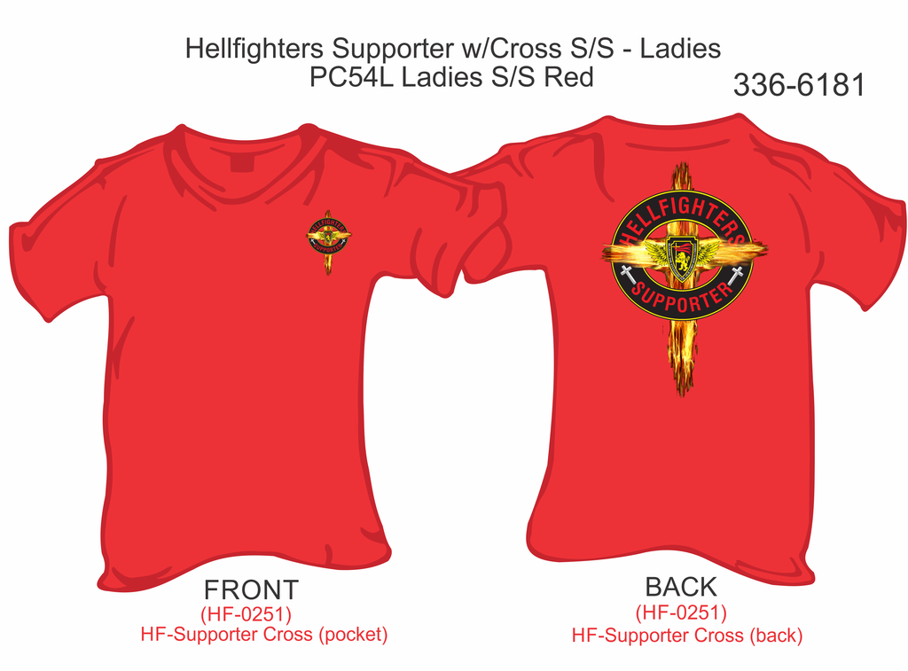 T-Shirt, Short Sleeve, Hellfighters Supporter w/Cross - Ladies (Red)