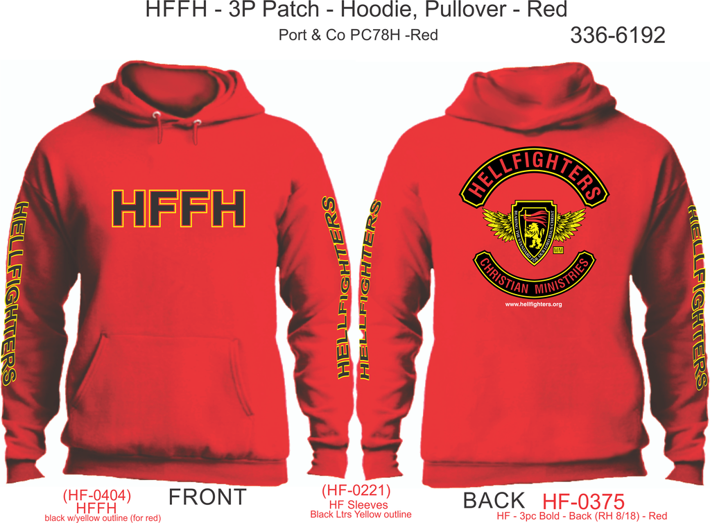 Hoodie, Long Sleeve, HFFH / 3PC (red, HF sleeves, pullover)