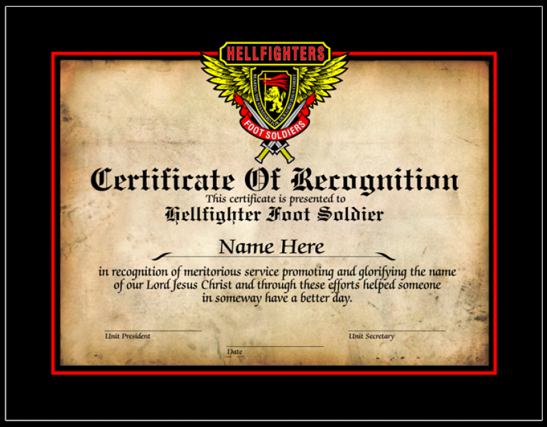 Certificate, Certificate of Recognition - Foot Soldier