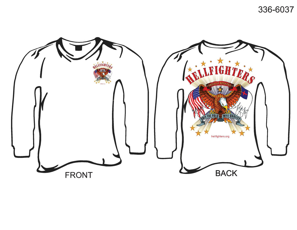 T-Shirt, Long Sleeve, Hellfighters Eagle w/Wing Flags (white, blank sleeves)
